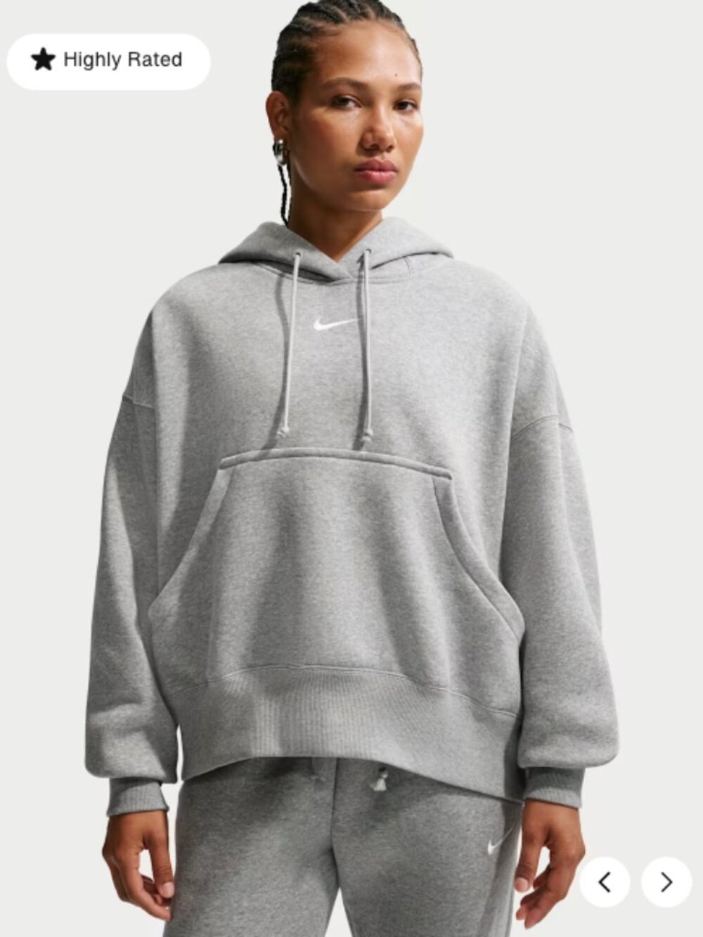 Women's Nike Oversized Phoenix Fleece Grey Hoodie, Small